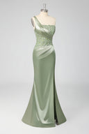 Stunning One-Shoulder Satin Mermaid Prom Dress