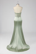 Evelyn Beaded Corset Ruched Satin Mermaid Gown