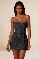Aurora Beaded Fringe Strapless Corset Mini Party Dress