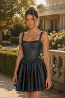 Elowen Glitter Square Neck Homecoming Mini Dress