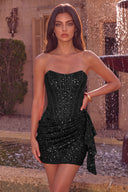 Sloan Strapless Sequin Corset Mini Dress with Ruffle