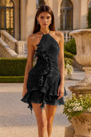 Calista Halter Pleated Ruffle Mini Dress