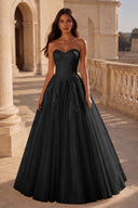 Liora Glitter Tulle Strapless Prom Gown