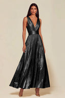 Athena Metallic Pleated Open Back Evening Maxi Dress