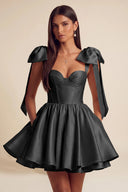Isolde Satin Bow Corset Flared Mini Dress