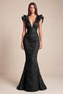 Cleopatra Deep V-Neck Ruched Mermaid Evening Gowns