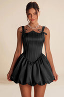 Marigold Satin Bow Strap Corset Mini Party Dress