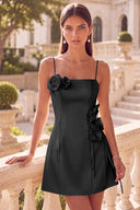 Clara 3D Floral Spaghetti Strap Satin Mini Dress
