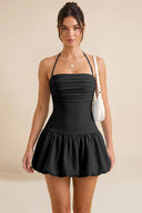 Hattie Halter Ruched Bubble Hem Mini Dress