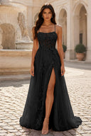 Rosalind Spaghetti Strap Floral Tulle Prom Gown