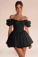 Melody Off Shoulder Ruffle Tulle Mini Dress