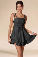 Valeria Tie Spaghetti Strap Tiered Mini Dress