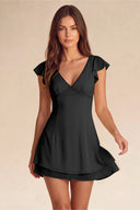 Valeria Lace Trim Flutter Sleeve Mini Dress