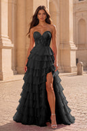 Cassiopeia Strapless Tiered Chiffon Prom Dress