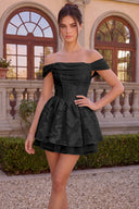Elowen Floral Jacquard Off Shoulder Mini Dress