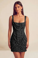 Valeria Square Neck Beaded Lace Mini Dress