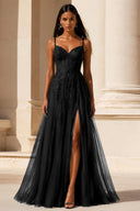 Elowen Lace Tulle Slit Prom Gown