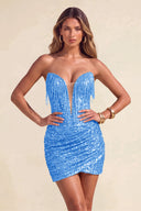 Sloan Strapless Sequin Fringe Mini Bodycon Party Dress
