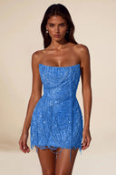 Aurora Beaded Fringe Strapless Corset Mini Party Dress