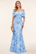 Lucinda Off Shoulder Jacquard Mother of the Bride Gown