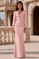 Liliana Chiffon Cowl Neck Puff Sleeve Bridesmaid Dress