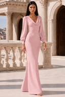 Liliana Chiffon Cowl Neck Puff Sleeve Bridesmaid Dress