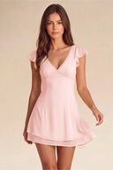 Valeria Lace Trim Flutter Sleeve Mini Dress