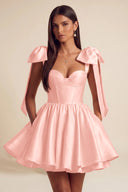 Isolde Satin Bow Corset Flared Mini Dress