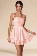 Valeria Tie Spaghetti Strap Tiered Mini Dress