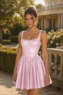 Elowen Glitter Square Neck Homecoming Mini Dress