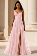 Elowen Lace Tulle Slit Prom Gown