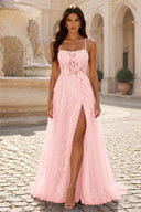 Rosalind Spaghetti Strap Floral Tulle Prom Gown