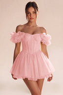 Melody Off Shoulder Ruffle Tulle Mini Dress