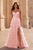 Cassiopeia Strapless Tiered Chiffon Prom Dress
