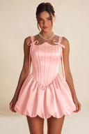 Marigold Satin Bow Strap Corset Mini Party Dress