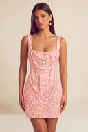 Valeria Square Neck Beaded Lace Mini Dress