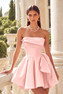 Marigold Strapless Satin Mini Homecoming Dress