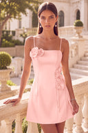 Clara 3D Floral Spaghetti Strap Satin Mini Dress