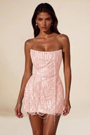 Aurora Beaded Fringe Strapless Corset Mini Party Dress