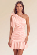 Eve One-Shoulder Bow Satin Mini Dress