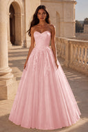 Liora Glitter Tulle Strapless Prom Gown