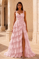 Valeria Lace Tiered Corset Prom Gown