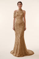 Lucinda High‑Neck Beaded Mermaid Gown