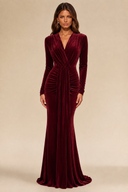 Charlotte V-Neck Ruched Velvet Bridesmaid Gown