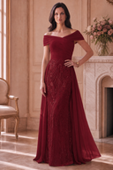 Elodie Mother of the Bride Off-Shoulder Beaded Chiffon Gown