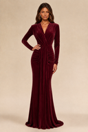 Charlotte V-Neck Ruched Velvet Bridesmaid Gown