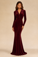 Charlotte V-Neck Ruched Velvet Bridesmaid Gown