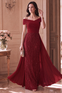 Elodie Mother of the Bride Off-Shoulder Beaded Chiffon Gown