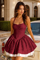Marigold Halter Jacquard Mini Party Dress