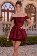 Elowen Floral Jacquard Off Shoulder Mini Dress